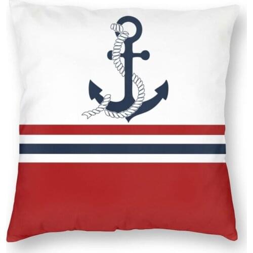 Nautical Blue Anchors With Stripes Square Throw Pillow Cover Decoration 3D Printed Sailing Sailor Cushion Cover for Living Room