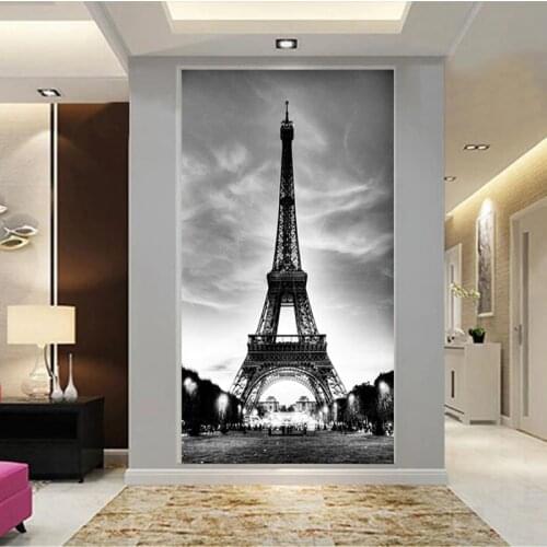 Custom Home Decor 3d Non-Woven Wallpaper Eiffel Tower Living Room Entrance Hallway Wallpaper Collage Wall Decorations Restaurant