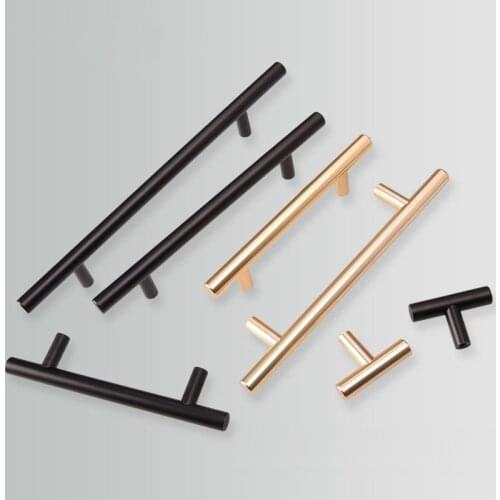 Oro Negro armario manija cepillado mueble de cocina de acero inoxidable puerta pomo de mueble para Hardware tira de la barra