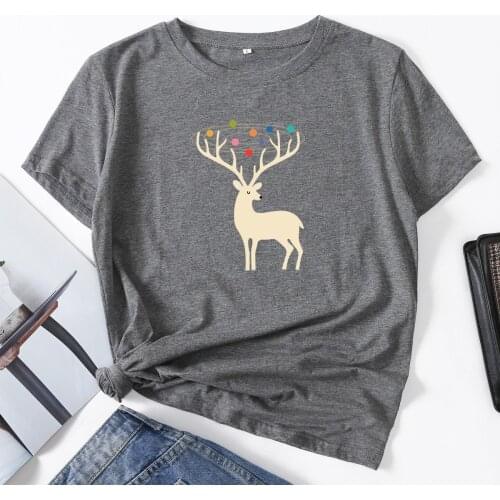 Deer Animal Country Farm Nature Summer Women Crew Neck Short Sleeve Cotton T-Shirt Top Female Clothes Graphic Tee Shirt Tops