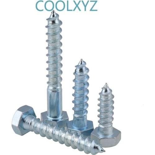 CoolXYZ External Hex Head Cap Tapping Long Wood Screws Zincing DIN571 Hexagon Head Self Tapping Half Tooth Screw M6M8M12 5pcs