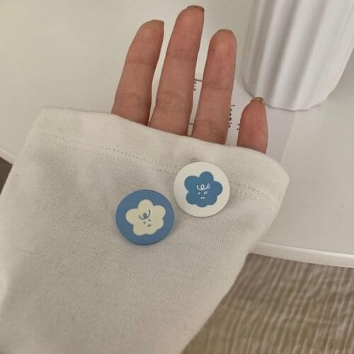 Cute Asymmetrical Blue And White Geometric Simple Earrings Cartoon Clouds Korean Ear Stud Female Jewelry