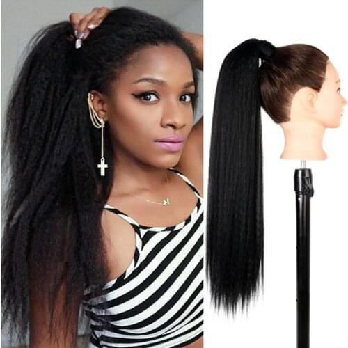 AZQUEEN Yaki Straight Ponytail Extensions for Black Women Synthetic Light Ponytail Hairpiece Magic Paste ponytail human hai
