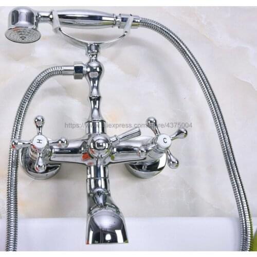 Bathtub Faucets Chrome Shower Faucets Dual Handle Wall Mounted Bath And Shower Faucet With Handheld Showers Nna185