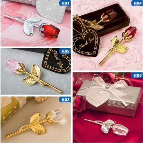 New Year Wedding Party Favors Valentines Day Gift Mini Crystal Rose Flower Artificial Crystal Rose With Metal Rod Flower Branch
