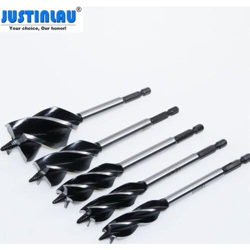 JUSTINLAU Woodworking Drill Bit Deep Hole Twist Drill Hex Handle Four-slot Four-blade Wood Door Lock Hole Opener 6.3MM Shank