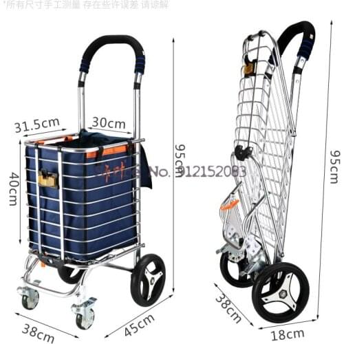 Mute Wheel Shopping Cart, Small Cart, Four-wheel Shopping Cart, Folding Portable Household Old Trolley, Trolley Cart