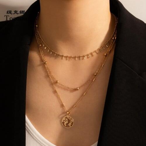 Tocona Charms Gold Map Pendant Necklace Trendy Hollow Geometry Clavicle Chain Choker Jewelry for Women Accessories 16652