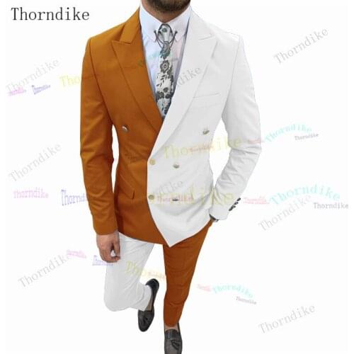 Thorndike 2021 New Double Breasted Formal Prom Business Suit (Jacket +Pants) Men Slim Fit Wedding Grooms Tuxedos T1119