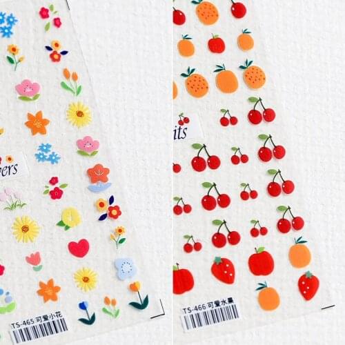 Cherry Orange Strawberry Blueberry Fruit Cute Image Quality 3D Engraved Nail Stickers Nail Art Decorations Nail Decals Design