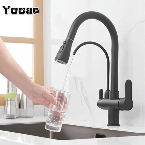 Yooap Matte Black Filtered Crane For Kitchen Pull Out Spray 360 Rotation Water Filter Tap Three Ways Sink Mixer Kitchen Faucet