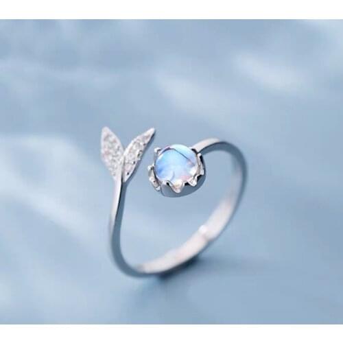 Luxury Zircon Tail Moonstone Opening Rings For Women Dolphin Cat Moon Tassel Adjustable Finger Ring Wedding Party Jewelry Gifts