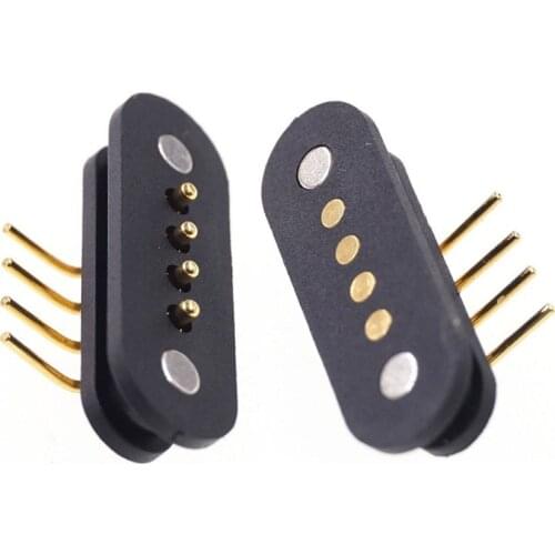 1Pair Spring-Loaded Magnetic Pogo Pin Connector Plug 4Pin Pitch 2.5 Through Hole Angled Male Female 2A 36V DC Power Charge Probe