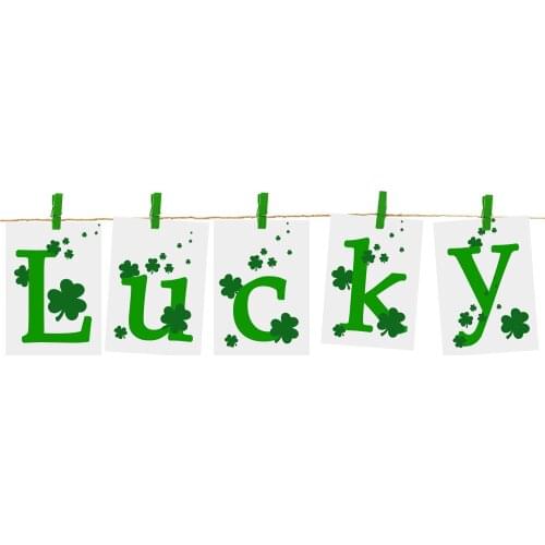 1pc 1.5M Paper English Lucky Green Clover Banner Pennant Garland St Patricks Day Party Bunting Decor Wedding Festival Supply