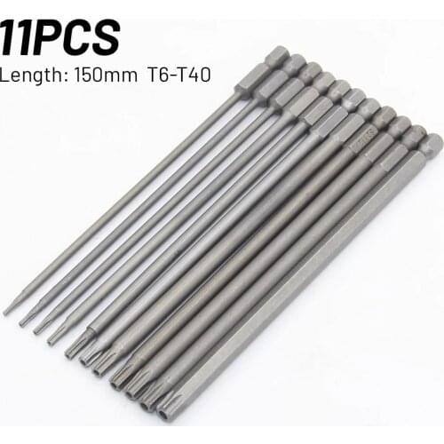 11Pcs Security Tamper Proof Screwdriver Bits 150mm Long Reach Magnetic Torx Screwdriver T6/T8/T9/T10/T15/T20/T25/T27/T30/T35/T40