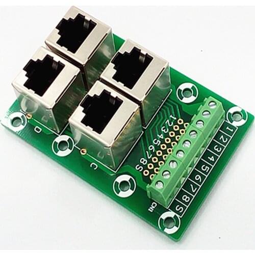 RJ45 8P8C Jack 4-Way Buss Breakout Board, Terminal Block, Connector