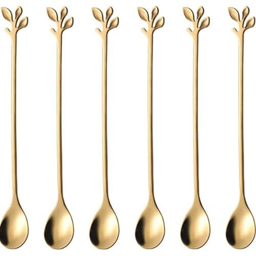 6Pieces Long Handle Iced Tea Spoons 7.4 Inches Stainless Steel Coffee Mixing Spoons Long Ice Cream Dessert Spoons Stiring Spoons