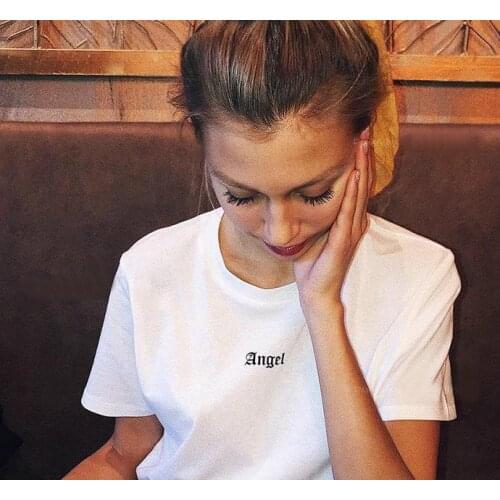Angel small letter print Women tshirt Cotton Casual Funny t shirt For Lady Girl Top Tee Hipster Tumblr ins Drop Ship NA-24