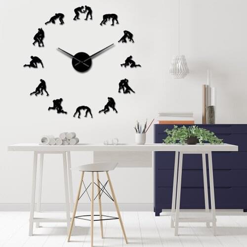 Wrestling Modern Design Diy Giant Wall Clock Wrestler Home Decor Greek Roman Silhouette Art Sport Clock Quiet Sweep Big Watch