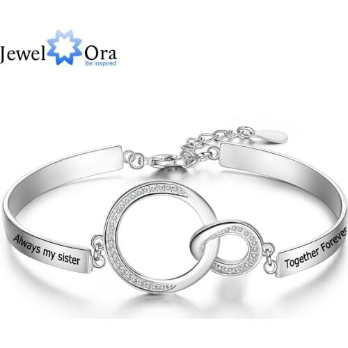 JewelOra Personalized Engraved Name Circle Knot Bracelet Customized Sister Bracelet & Bangles for Best Friends Women Gifts