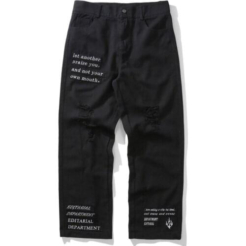 Men Cargo Pants Streetwear Hip Hop Ripped Destroyed Hole Harem Joggers Pants Mens Fashion Loose Baggy Trousers Black HD005