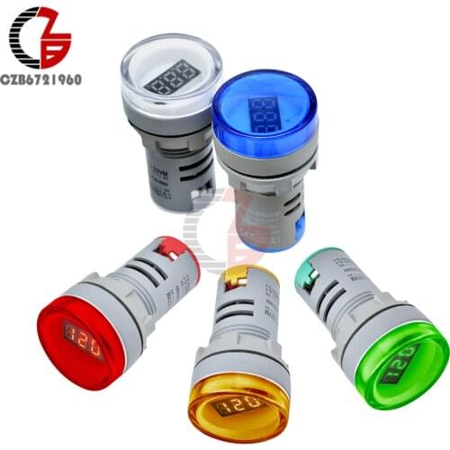 AC 60-500V LED Digital Voltmeter 110V 220V Voltage Meter 22mm Round Pilot Car Motorcycle Battery Capacity Indicator Volt Tester