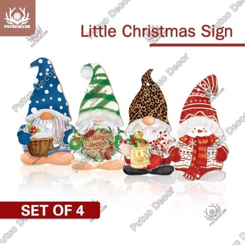 Putuo Decor 4PCS Christmas Gnome Wood signs Wooden Hanging Sign Lovely Wood Plate for Home Living Room Wall Decor Gift Ornament