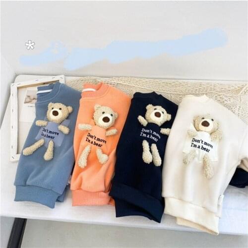 Toddler Kids Sweatshirt Autumn Winter New Baby Girls Cartoon Velvet Hoodies Cute Bear Thick Warm Pullovers For Boy Child Clothes