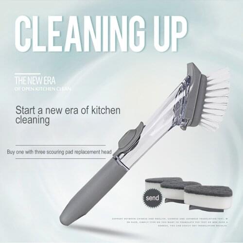Double Use Kitchen Cleaning Brush Scrubber Dish Bowl Washing Sponge Refill Liquid Soap Dispenser Kitchen Pot Cleaner Tool