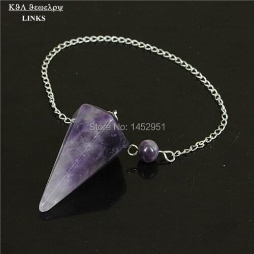 Purple Crystal Quartz Gem Bead Healing Dowsing Reiki Chakra Divination Pendulum Chain Dangle pendant Druzy Stone