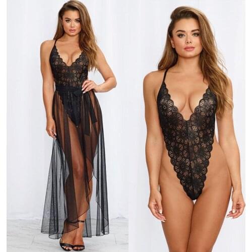Brand New Women Sexy Lingerie Exotic Sets Hollow Out Backless Bodysuit + Dress Nightwear Sleepwear Babydoll Dress Lace G-string