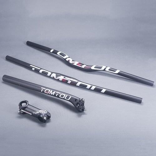 TOMTOU Carbon Fiber MTB Bike Handlebar Set Flat/Riser Handlebar + Stem + Seat Tube Mountain Bicycle Parts Matte White - TW4T18