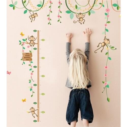 Swing Monkey Flower Tree Branch Wall Sticker Diy Height Measure Growth Chart Kids Baby Nursery Bedroom Home Decal Decor