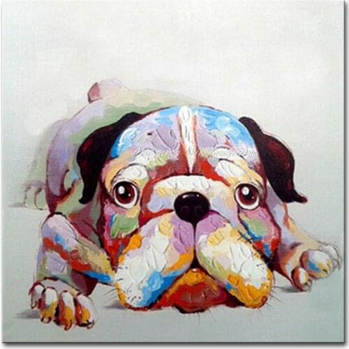 100% Handpainting A Cute Little Dog Animals Oil Painting Modern Brief Entrance Mural Wall Art Home Decoration Living Room Decor