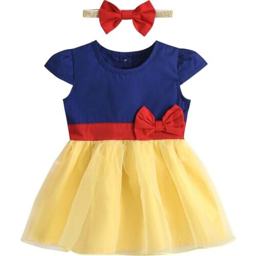 0-24M Baby Girls Two-piece Clothes Set Blue Round Collar Short Sleeve Yarn Dress and Headdress