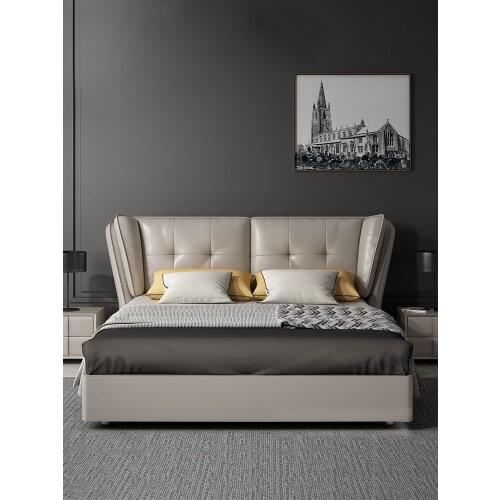 Leather bed Nordic simple bedroom double 1.8m 1.5m wedding bed luxury modern soft tatami storage bed