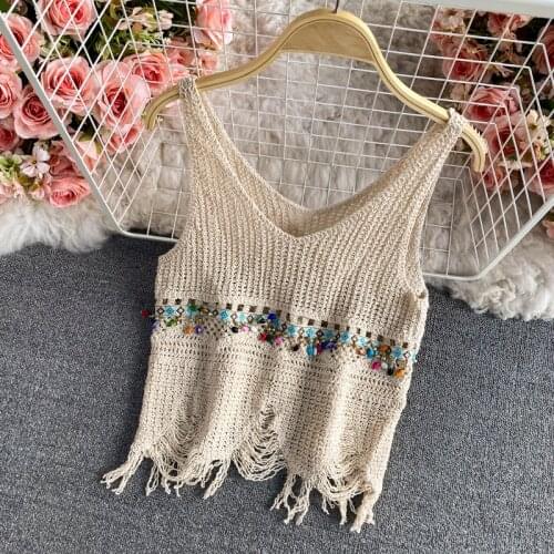Hollow crochet flowers crop tops sexy V neck knitted camis for women off shoulder omighty slim fit camis 2021 fashion hot