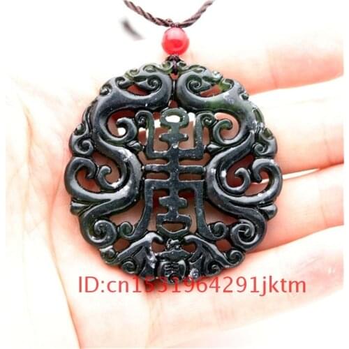 Dragon Pendant for Chinese Carved Obsidian Necklace Jade Gifts Amulet Charm Black Men Green Natural Jewelry Accessories
