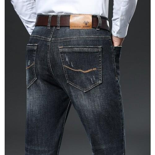 2021 Autumn Winter Luxury High Quality Fitted Straight Denim Jeans Classic Style Business Casual Mens Stretch Jeans