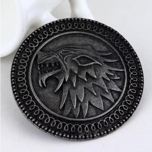 Vintage Antique Stark Brooch Song-Of-Ice-And-Fire Dire Wolf Shield Pin House Jon Winterfell Lannister New Jewelry Men Wholesale