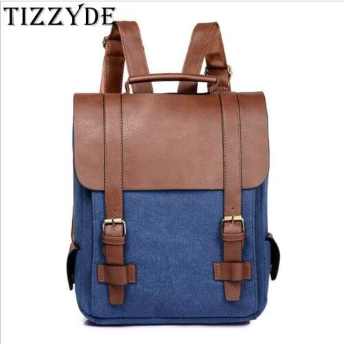 Ins England style men women personality vintage PU canvas patchwork backpack fashion preppy style school bag casual bag wx105