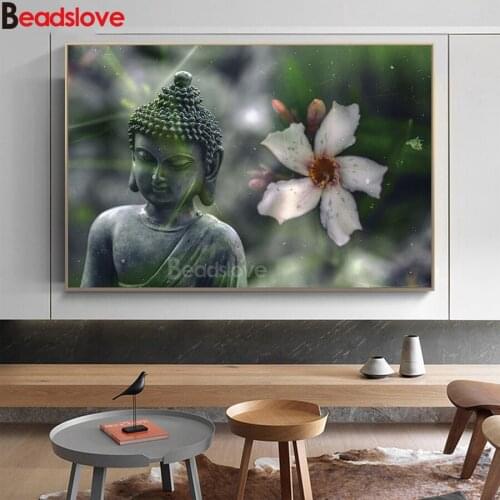 New Design Buddha Statue With Flower Modern Artworks DIY Diamond Painting diamond Embroidery 5d mosaic cross stitch room decor