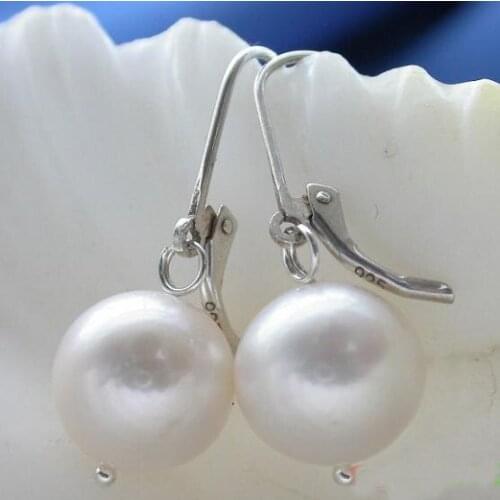 New Favorite Pearl Silver Dangle Earring 12mm White Round Freshwater Pearl Earring Handmade Fine Jewelry Wedding Lady Gift