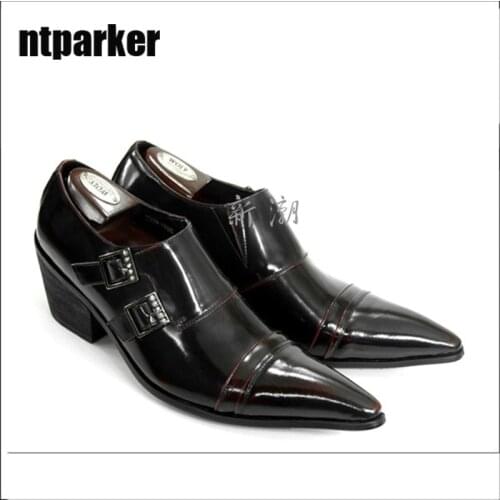 Ntparker Japanese Type Fashion Pointed Men Dress Shoes Wine Red/Black Height Increased Business Shoes, Big size EU38-46