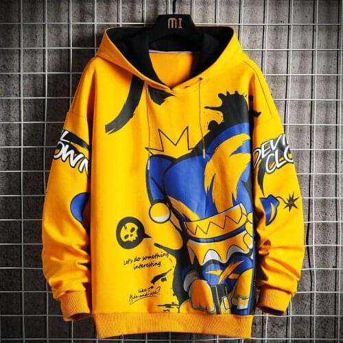 Autumn and Winter Cotton Hip-Hop Hooded Mens Drawstring Cartoon Anime Sweatshirt Teen Trend Mens Plus Velvet Hooded Men