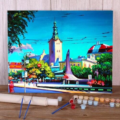 Landscape Lviv. Summer Paint By Numbers Set Oil Paints 40*50 Paiting By Numbers Handmade For Adults Handiwork