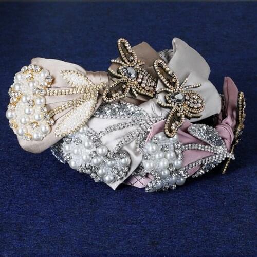 Baroque Headbands for Women 3D Bee Lace Flowers Personality Pearl HairBand Crystal Hair Accessories New