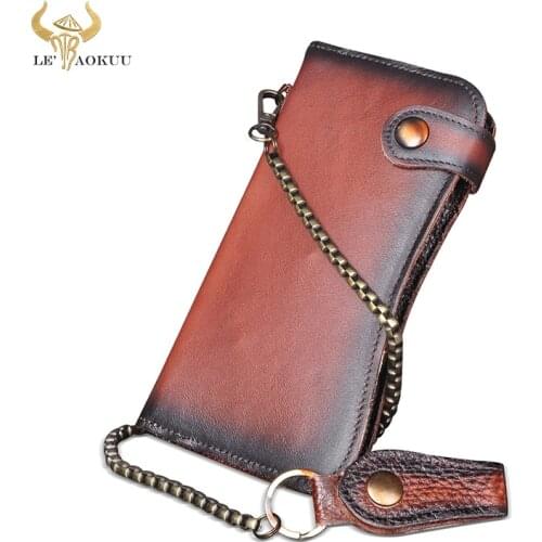 Luxury Famous Brand Mens Real Leather Designer Dragon Emboss Checkbook Iron Chain Organizer Wallet Purse Clutch Handbag 1088