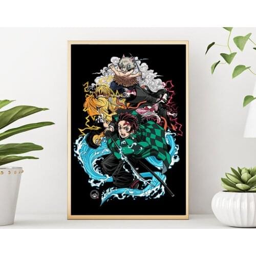 Self-adhesive Wall Stickers Demon Slayer Kimetsu no Yaiba Japanese Anime Posters Wall Art Poster For Living Room Home Decor