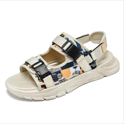 Sandals Slippers Mesh Summer Shoes Men Beach Outdoor Original Fashion Buckle Strap Garden Gladiator EVA Bottom Black Beige